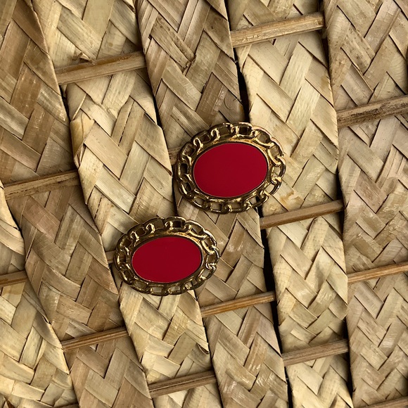 Red & Gold Stud Earrings - Picture 7 of 9